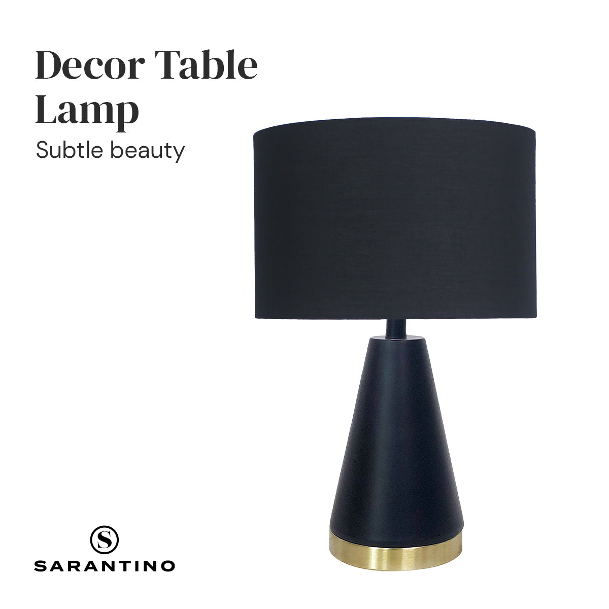 Sarantino Black and Gold Metal Table Lamp with Fabric Shade Modern Bedside Desk Light for Living Room Bedroom