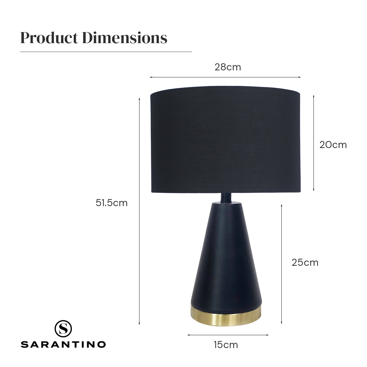 Sarantino Black and Gold Metal Table Lamp with Fabric Shade Modern Bedside Desk Light for Living Room Bedroom