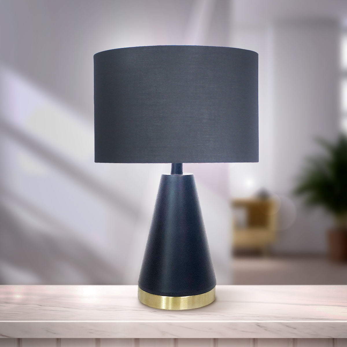 Sarantino Black and Gold Metal Table Lamp with Fabric Shade Modern Bedside Desk Light for Living Room Bedroom