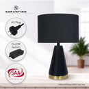 Sarantino Black and Gold Metal Table Lamp with Fabric Shade Modern Bedside Desk Light for Living Room Bedroom