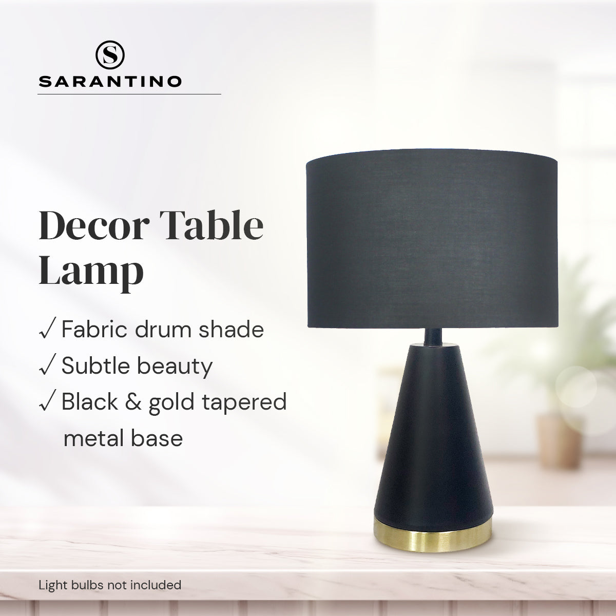 Sarantino Black and Gold Metal Table Lamp with Fabric Shade Modern Bedside Desk Light for Living Room Bedroom