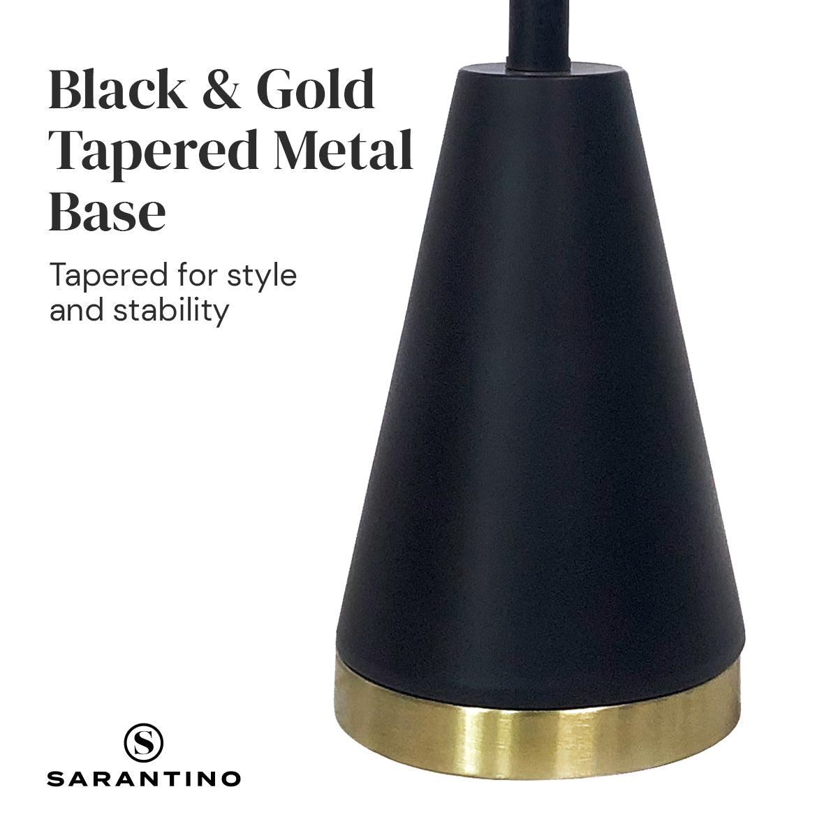 Sarantino Black and Gold Metal Table Lamp with Fabric Shade Modern Bedside Desk Light for Living Room Bedroom
