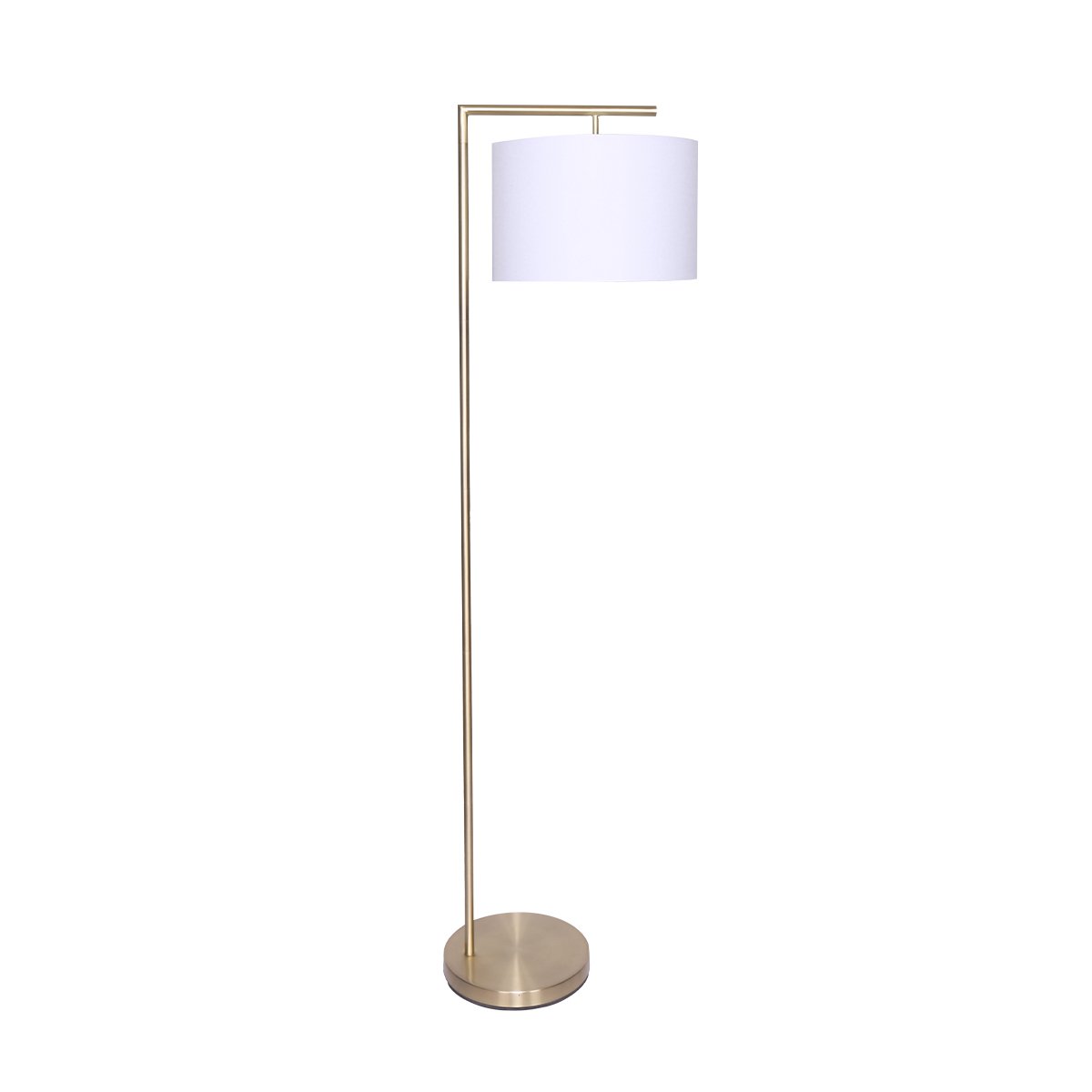 Sarantino Modern 90-Degree Arc Floor Lamp Brass Standing Light with Warm Fabric Drum Shade & Foot Switch 157cm