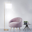 Sarantino Modern 90-Degree Arc Floor Lamp Brass Standing Light with Warm Fabric Drum Shade & Foot Switch 157cm