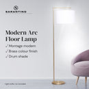 Sarantino Modern 90-Degree Arc Floor Lamp Brass Standing Light with Warm Fabric Drum Shade & Foot Switch 157cm