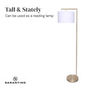 Sarantino Modern 90-Degree Arc Floor Lamp Brass Standing Light with Warm Fabric Drum Shade & Foot Switch 157cm