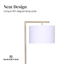 Sarantino Modern 90-Degree Arc Floor Lamp Brass Standing Light with Warm Fabric Drum Shade & Foot Switch 157cm