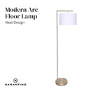Sarantino Modern 90-Degree Arc Floor Lamp Brass Standing Light with Warm Fabric Drum Shade & Foot Switch 157cm