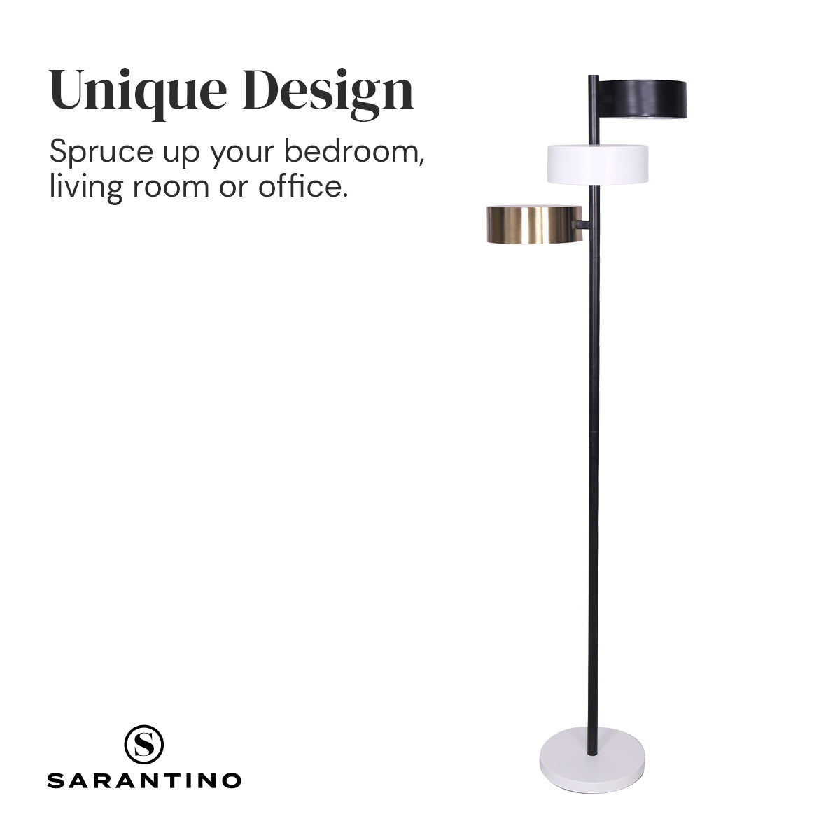 Sarantino Industrial Metal Floor Lamp 3-Light Tree Standing Lamp with 3 Swirl Shades for Living Room Office Desk