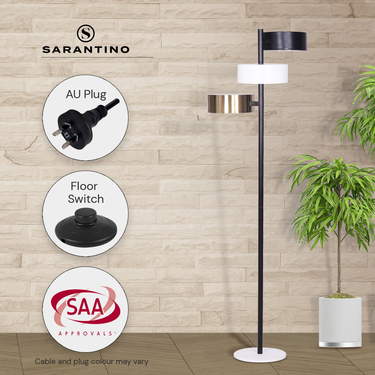Sarantino Industrial Metal Floor Lamp 3-Light Tree Standing Lamp with 3 Swirl Shades for Living Room Office Desk