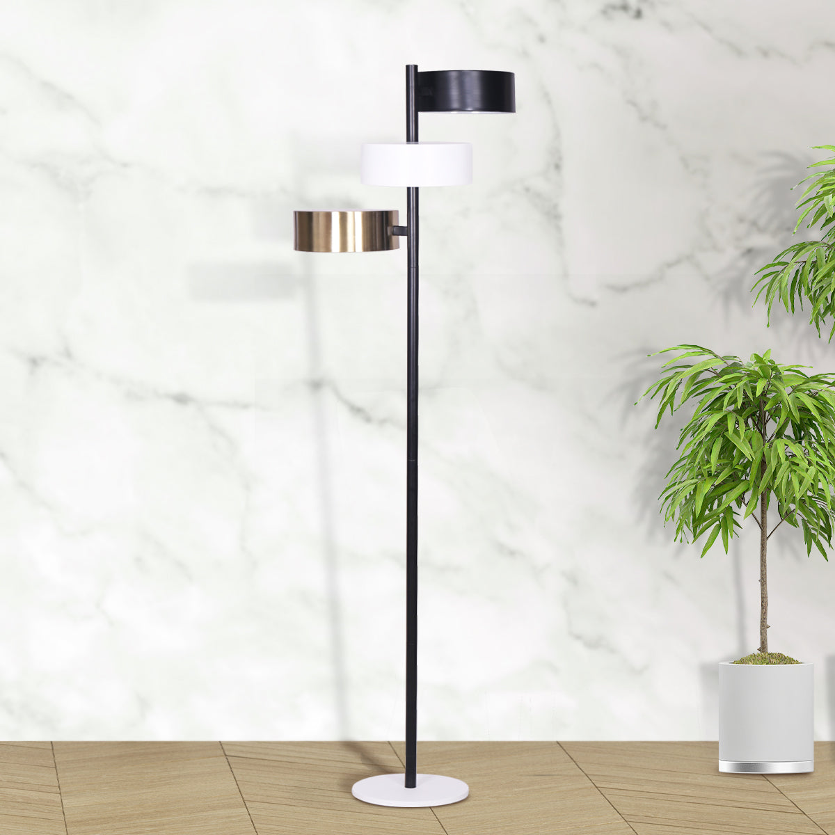 Sarantino Industrial Metal Floor Lamp 3-Light Tree Standing Lamp with 3 Swirl Shades for Living Room Office Desk