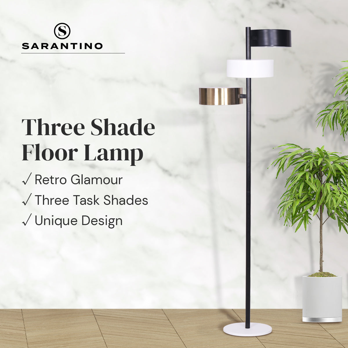 Sarantino Industrial Metal Floor Lamp 3-Light Tree Standing Lamp with 3 Swirl Shades for Living Room Office Desk