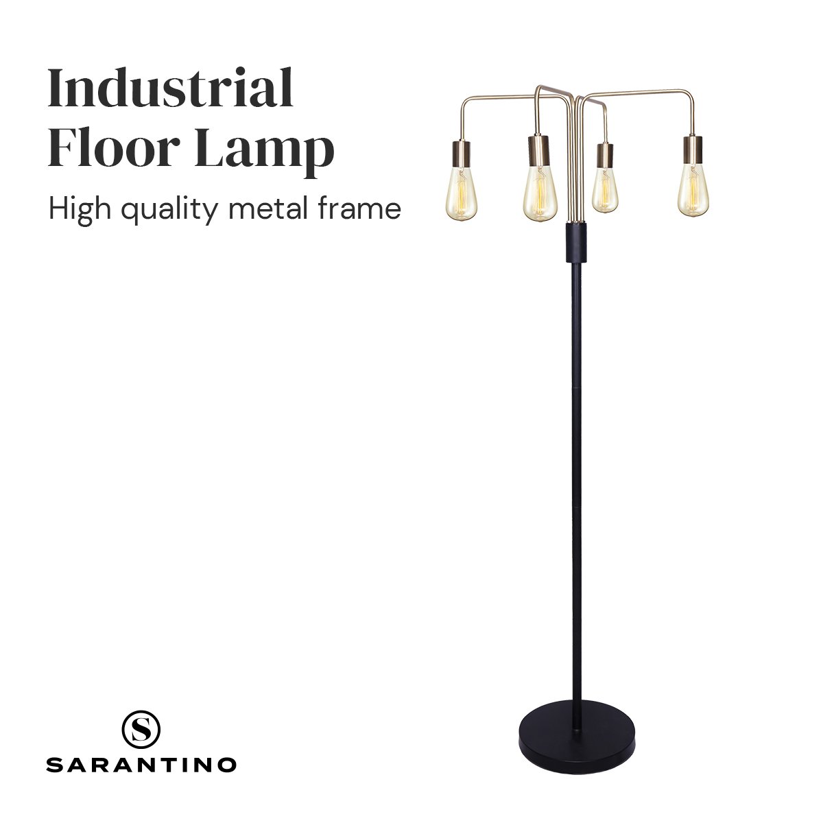 Sarantino 4-Light Industrial Floor Lamp 160cm Modern Vintage Metal Standing Light LED Living Room Bedroom E27