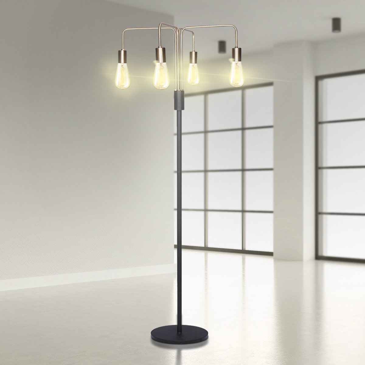 Sarantino 4-Light Industrial Floor Lamp 160cm Modern Vintage Metal Standing Light LED Living Room Bedroom E27