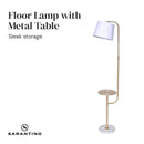 Sarantino Brushed Brass Floor Lamp with Built-in Metal End Table Marble Base Foot Switch Standing Light