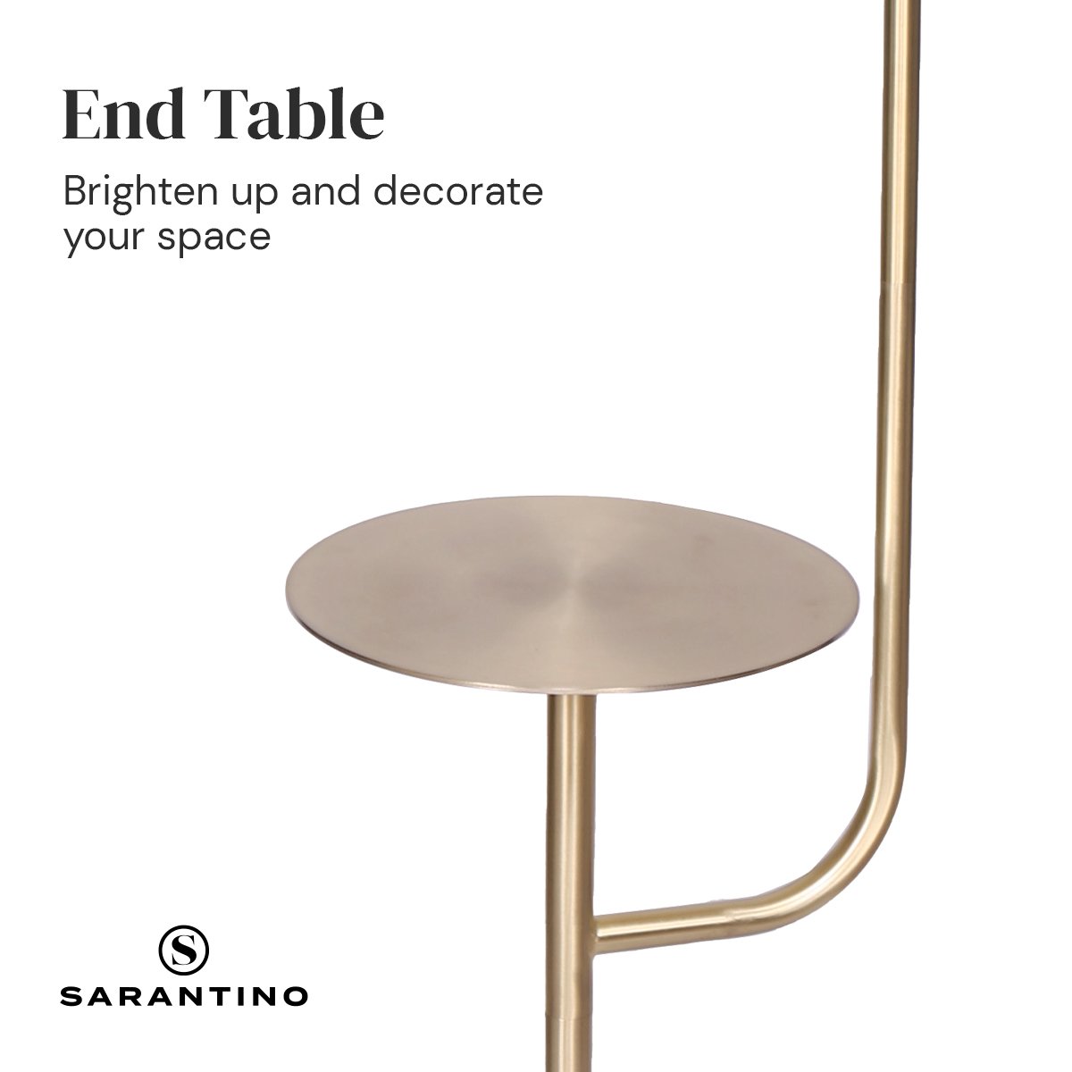 Sarantino Brushed Brass Floor Lamp with Built-in Metal End Table Marble Base Foot Switch Standing Light