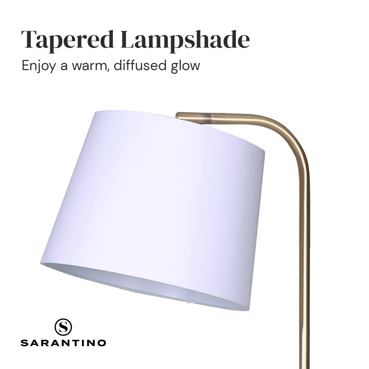 Sarantino Brushed Brass Floor Lamp with Built-in Metal End Table Marble Base Foot Switch Standing Light