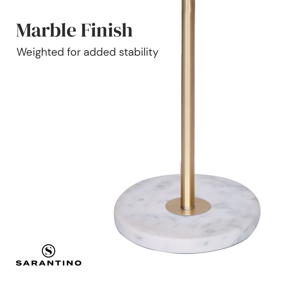 Sarantino Brushed Brass Floor Lamp with Built-in Metal End Table Marble Base Foot Switch Standing Light