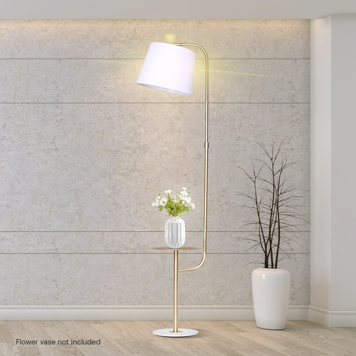 Sarantino Brushed Brass Floor Lamp with Built-in Metal End Table Marble Base Foot Switch Standing Light