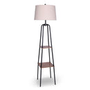Sarantino Industrial Etagere Shelf Floor Lamp with 2 Wood Finish Metal Shelves Cream Linen Shade Standing Light
