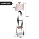 Sarantino Industrial Etagere Shelf Floor Lamp with 2 Wood Finish Metal Shelves Cream Linen Shade Standing Light