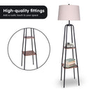 Sarantino Industrial Etagere Shelf Floor Lamp with 2 Wood Finish Metal Shelves Cream Linen Shade Standing Light