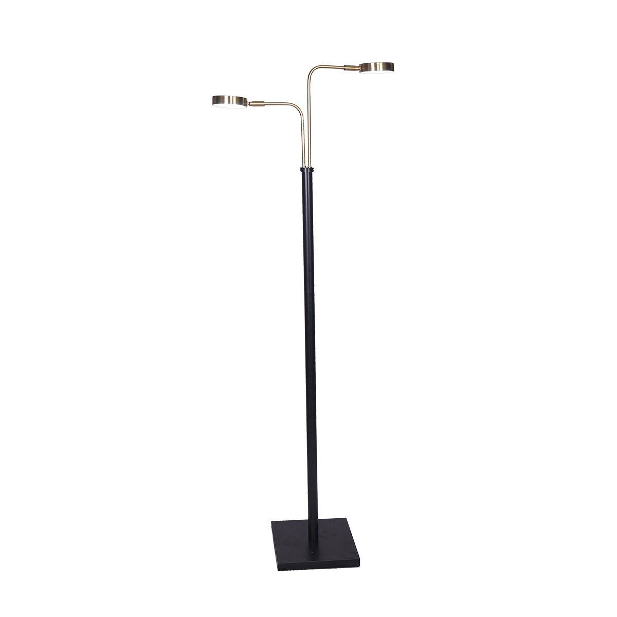 Sarantino Dual LED Floor Lamp Adjustable Black Metal & Brushed Gold Twin Reading Task Standing Light for Home Office