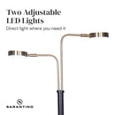 Sarantino Dual LED Floor Lamp Adjustable Black Metal & Brushed Gold Twin Reading Task Standing Light for Home Office