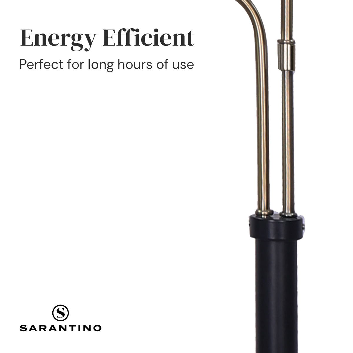Sarantino Dual LED Floor Lamp Adjustable Black Metal & Brushed Gold Twin Reading Task Standing Light for Home Office