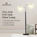 Sarantino Dual LED Floor Lamp Adjustable Black Metal & Brushed Gold Twin Reading Task Standing Light for Home Office