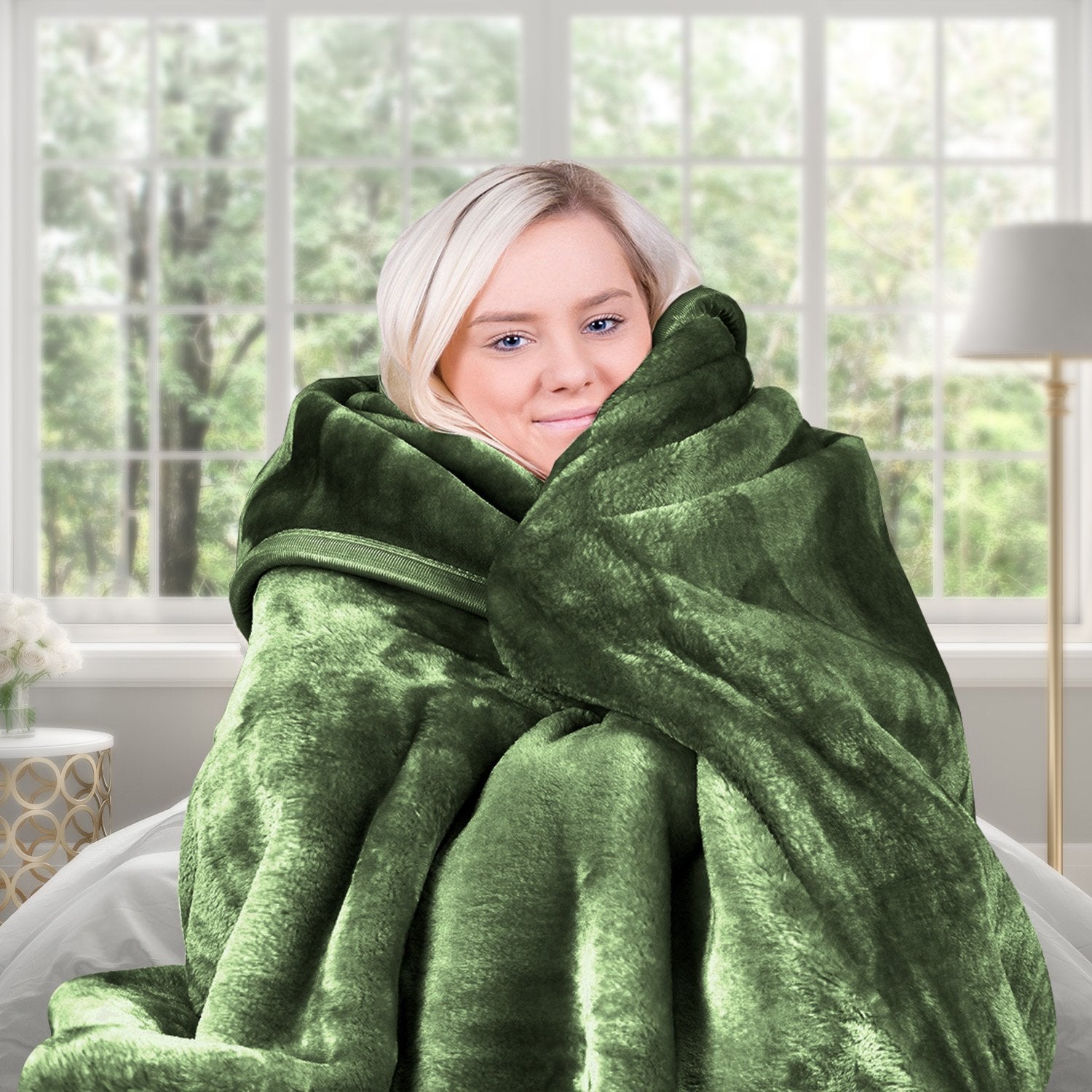 Laura Hill 600gsm Faux Mink Blanket Queen Size Double-sided Throw Rug Large Super Luxurious Soft - Green