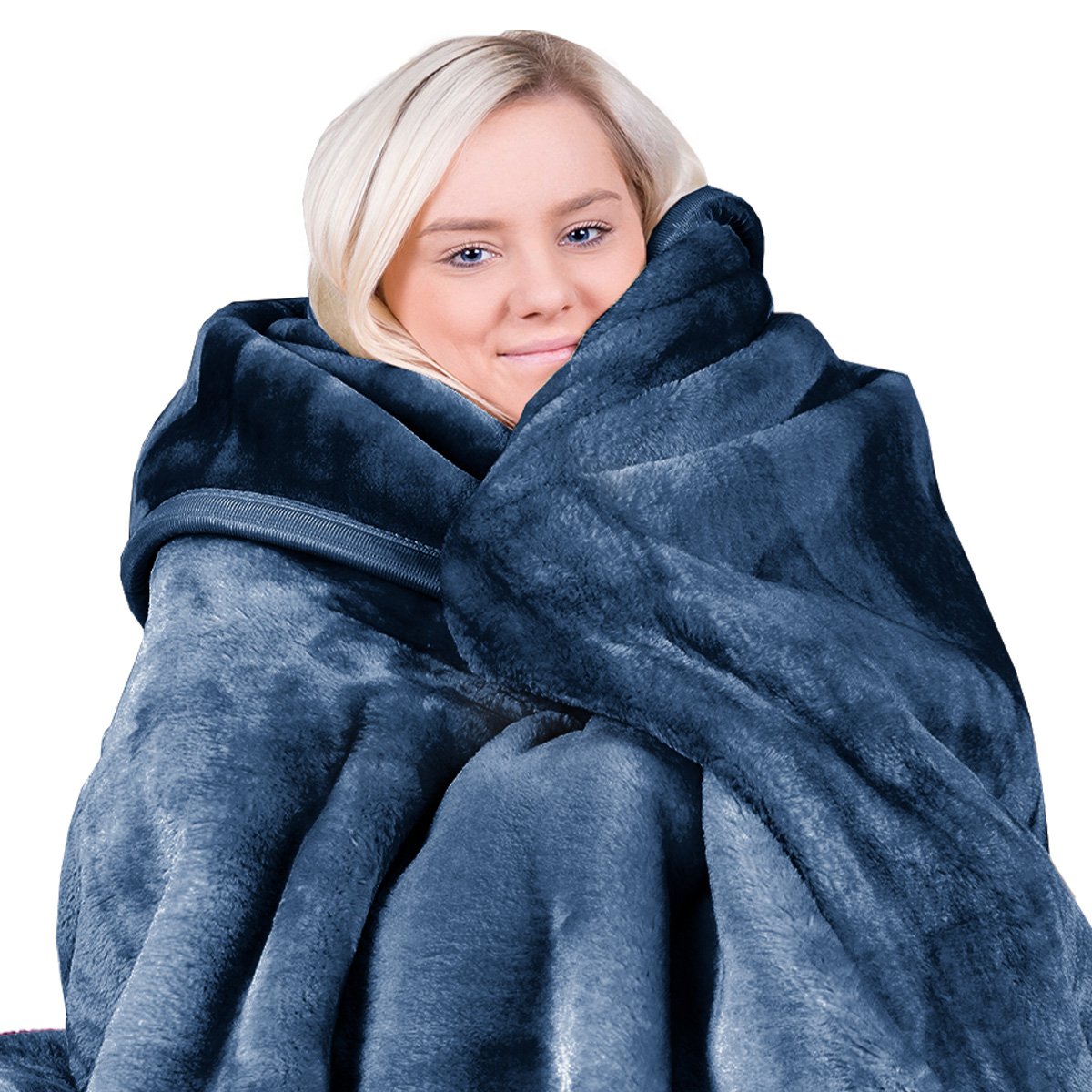 Laura Hill 800-gsm Faux Mink Throw Rug Blanket Queen Size Double-sided Large 220 X 240cm Heavy - Blue
