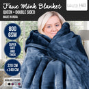 Laura Hill 800-gsm Faux Mink Throw Rug Blanket Queen Size Double-sided Large 220 X 240cm Heavy - Blue