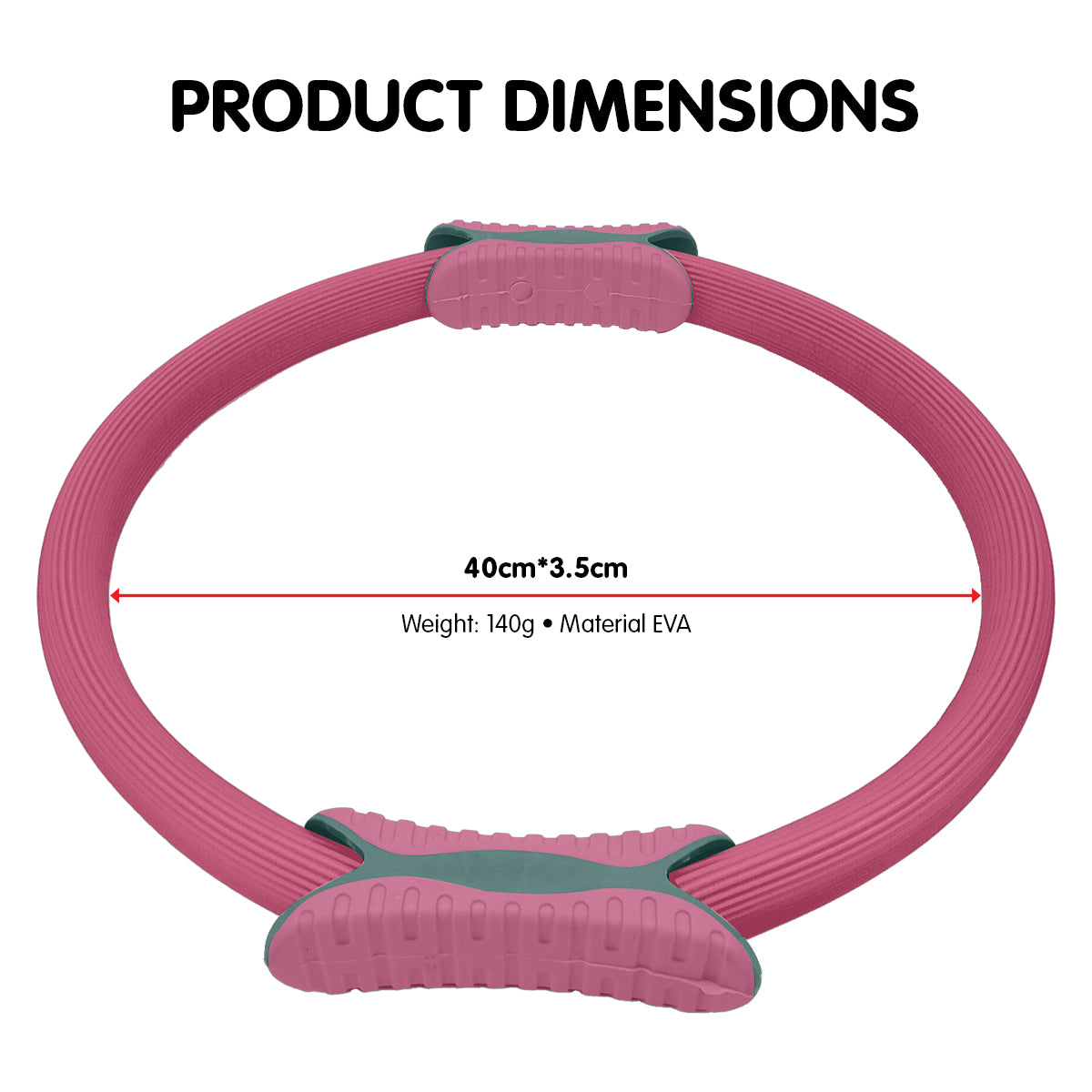 Powertrain 40cm Pilates Ring Magic Fitness Circle Dual Grip Handles for Yoga Core Thigh Workout Resistance - Pink