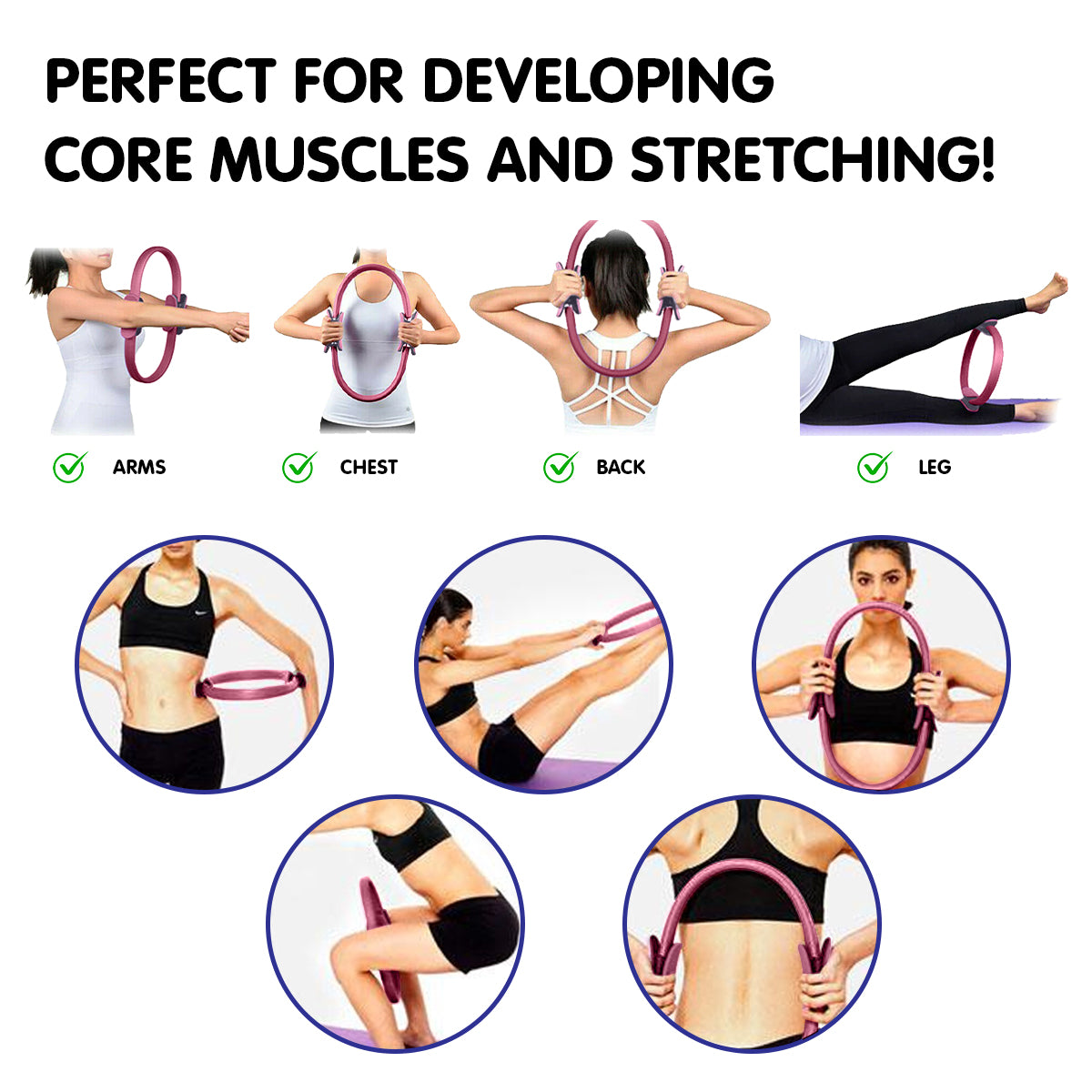 Powertrain 40cm Pilates Ring Magic Fitness Circle Dual Grip Handles for Yoga Core Thigh Workout Resistance - Pink