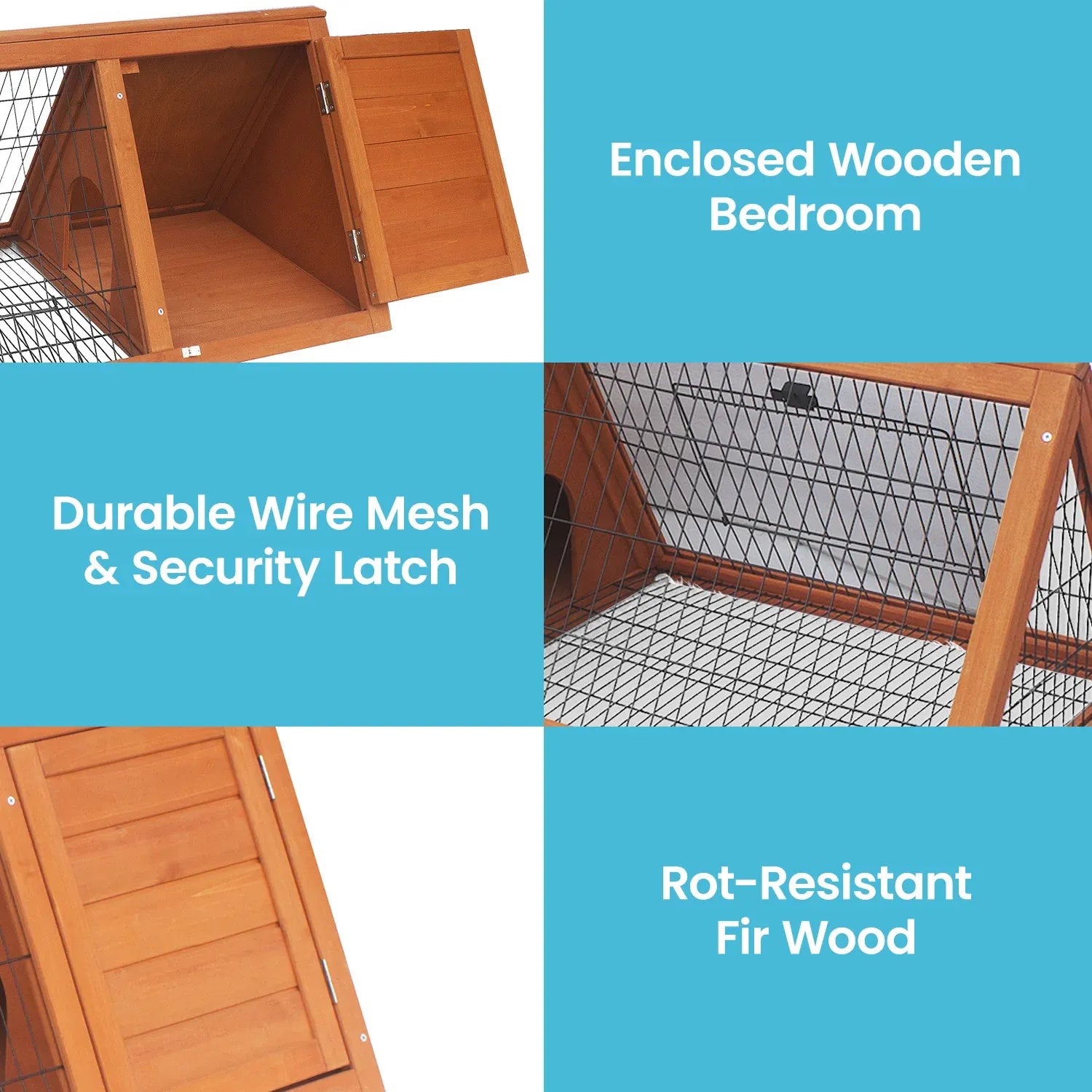 Little Buddies 98cm Wooden Triangle Rabbit Hutch Outdoor Guinea Pig Cage Small Animal Pet Enclosure with Run