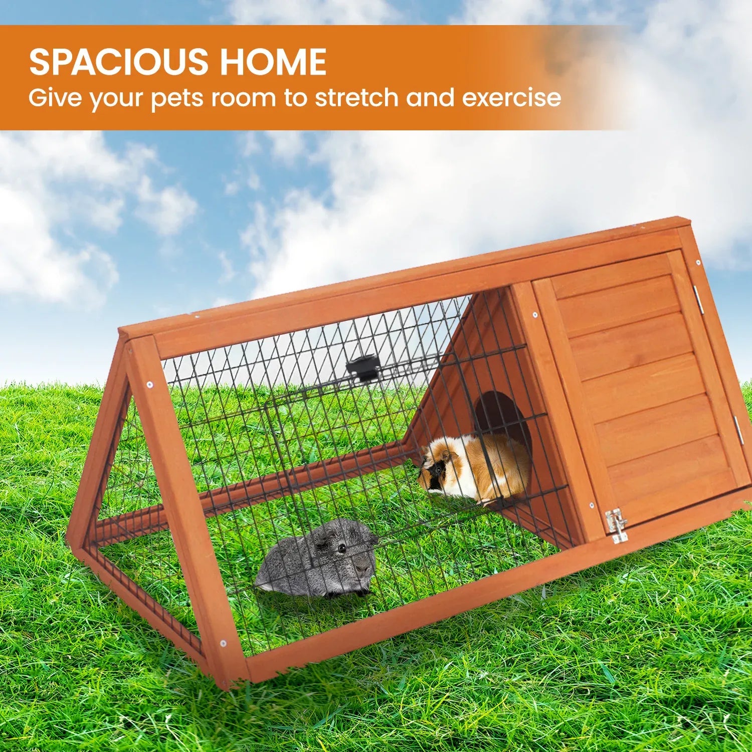 Little Buddies 98cm Wooden Triangle Rabbit Hutch Outdoor Guinea Pig Cage Small Animal Pet Enclosure with Run