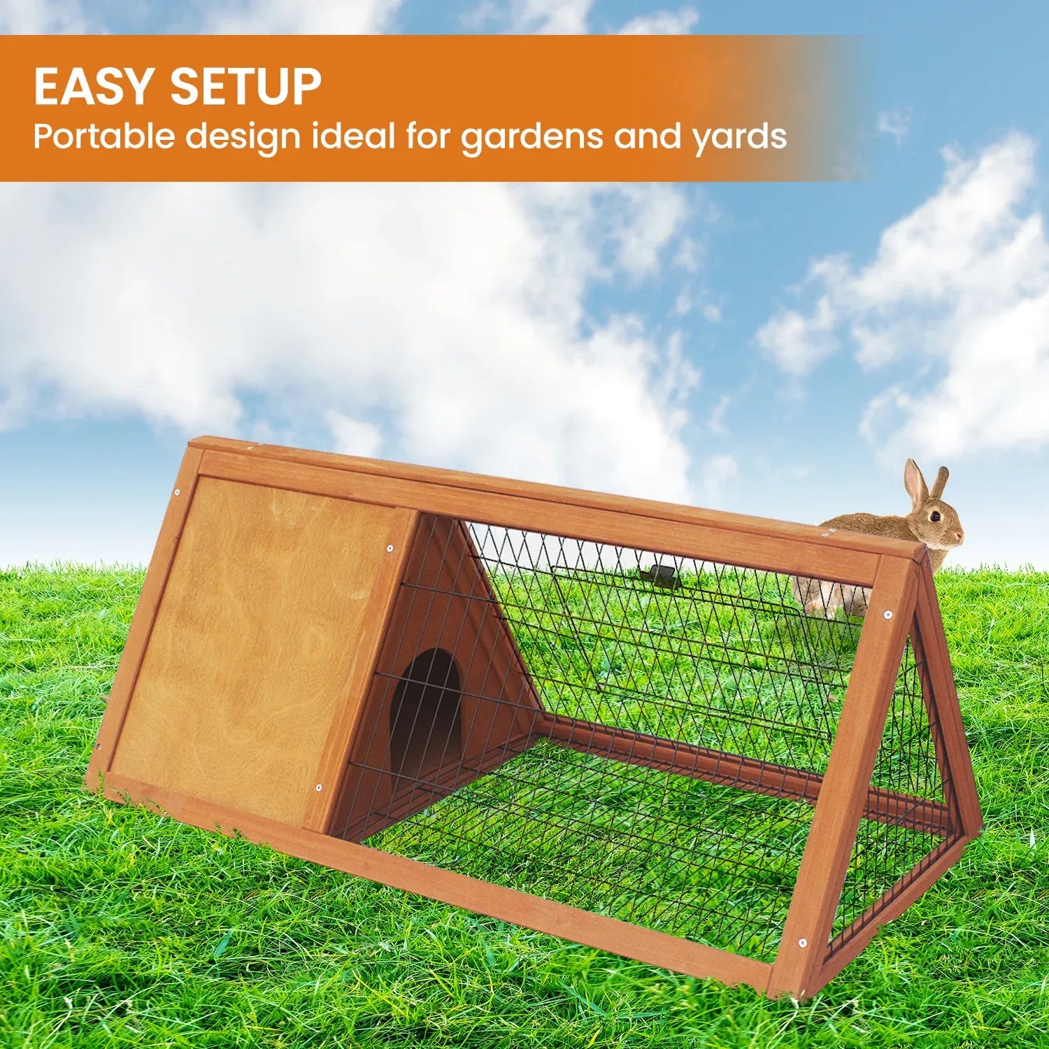 Little Buddies 98cm Wooden Triangle Rabbit Hutch Outdoor Guinea Pig Cage Small Animal Pet Enclosure with Run