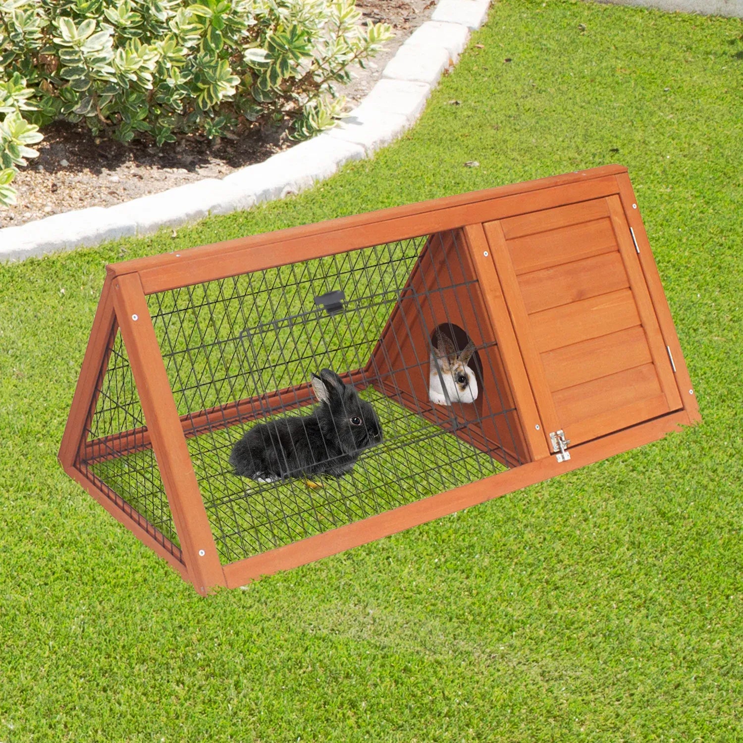 Little Buddies 98cm Wooden Triangle Rabbit Hutch Outdoor Guinea Pig Cage Small Animal Pet Enclosure with Run