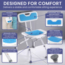Orthonica Compact & Foldable Commode Shower Chair w/Height Adjustable Aluminium Frame Non Slip Feet HDPE Seat & Backrest
