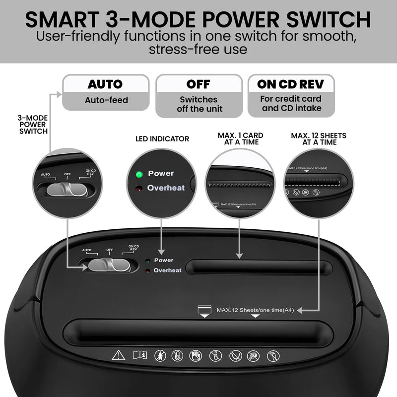 Centurion 25L 12-Sheet Paper Shredder Electric Cross-Cut Home & Office Cutter