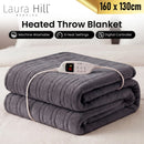 Laura Hill Electric Heated Blanket Throw Soft Coral Fleece w/ 9 Heat Settings - Grey