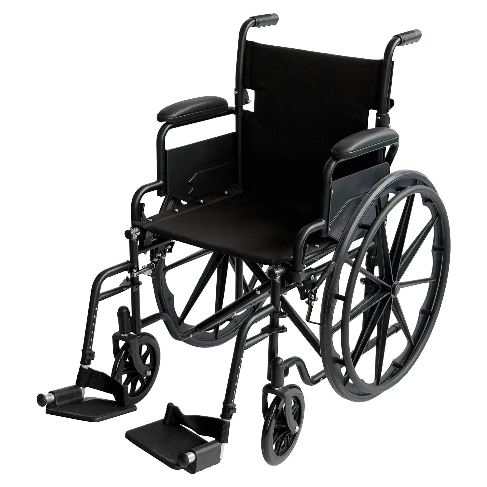 Orthonica 24 Inch Foldable Wheelchair Heavy Duty Steel Frame Manual Mobility & Disability Aid with Brakes Black