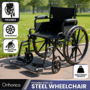 Orthonica 24 Inch Foldable Wheelchair Heavy Duty Steel Frame Manual Mobility & Disability Aid with Brakes Black