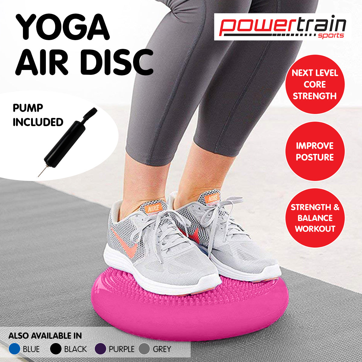 Powertrain 34.5cm Inflatable Stability Disc Balance Wobble Cushion Pink - Sensory Core Trainer for Yoga Pilates Rehab