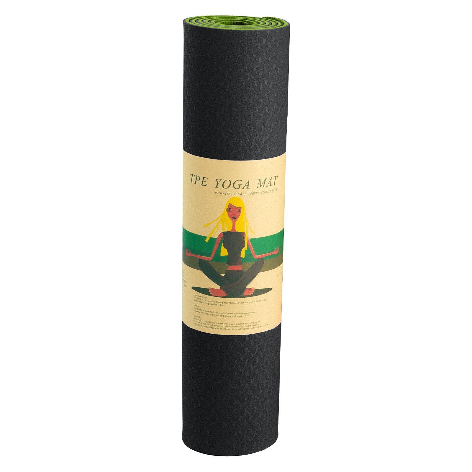 Powertrain 8mm Thick TPE Yoga Mat Non-Slip Home Gym Fitness Exercise Pilates Workout Mat with Carry Strap - Black Green