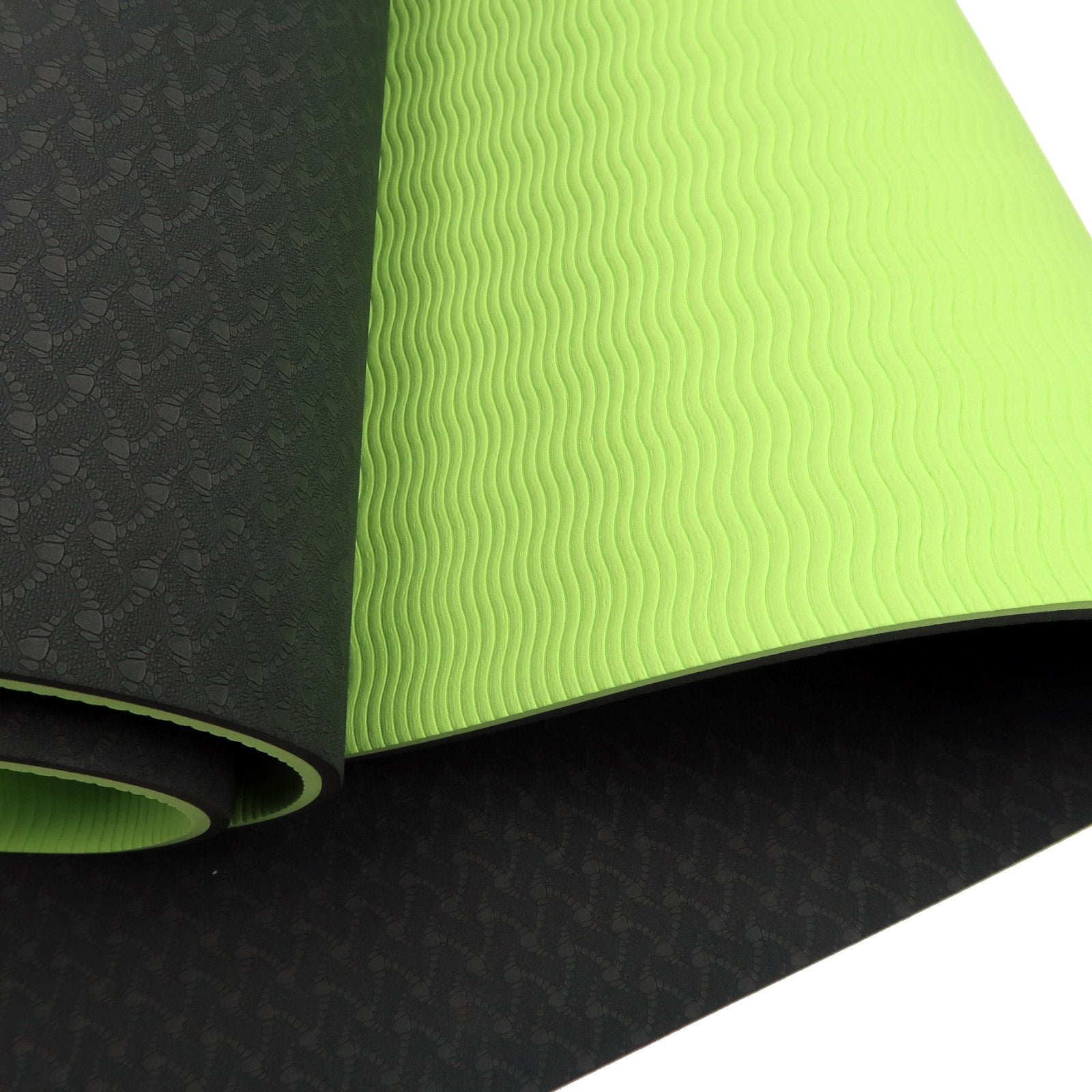 Powertrain 8mm Thick TPE Yoga Mat Non-Slip Home Gym Fitness Exercise Pilates Workout Mat with Carry Strap - Black Green