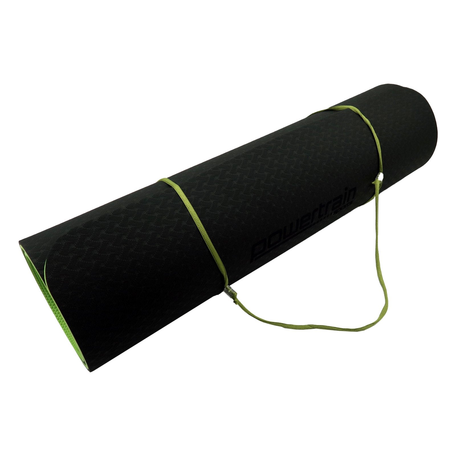 Powertrain 8mm Thick TPE Yoga Mat Non-Slip Home Gym Fitness Exercise Pilates Workout Mat with Carry Strap - Black Green
