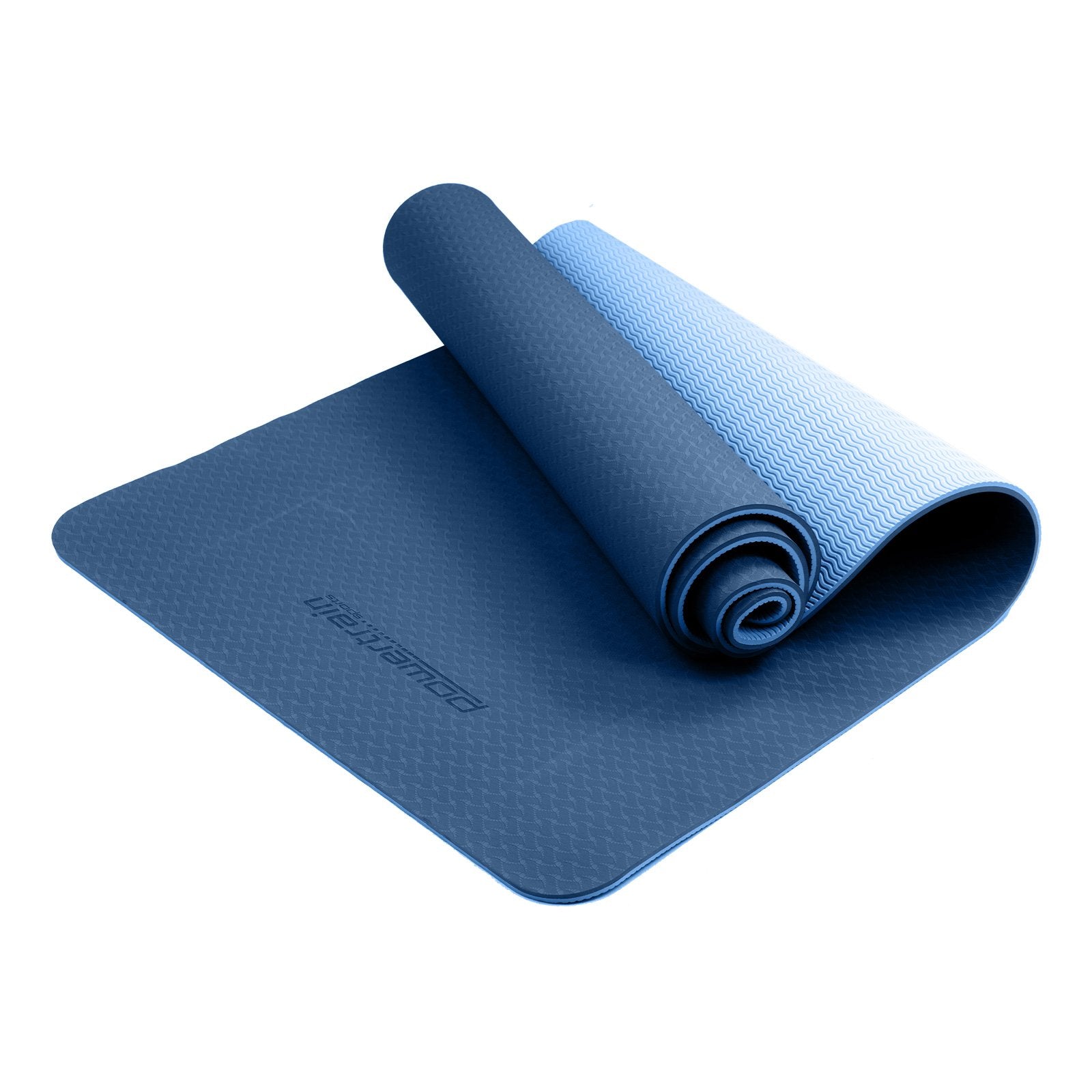 Powertrain 8mm Thick TPE Yoga Mat Non-Slip Home Gym Fitness Exercise Pilates Workout Mat with Carry Strap - Dark Blue