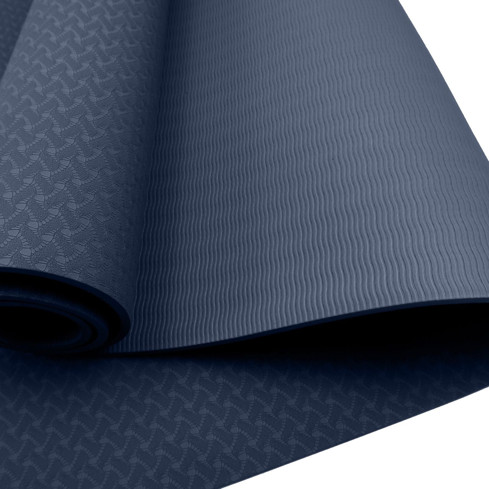 Powertrain 6mm Non-Slip TPE Yoga Mat Double Layer Exercise Pilates Fitness Workout Mat with Carry Strap - Dark Blue
